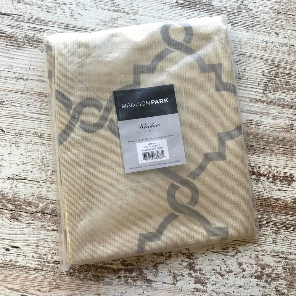MADISON PARK Saratoga Window Valance Light Filtering Beige Gray 50 x 18 NEW NIP